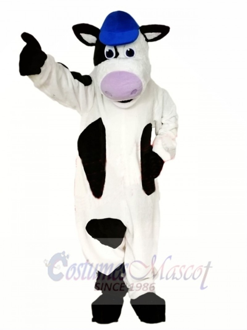 Sporty Cow Mascot Costume with Blue Hat 