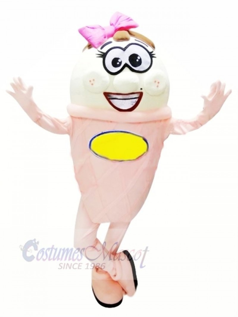 Pink and White Ice Cream Mascot Costume Cartoon 