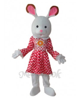 Easter Rabbit in White Dot Red Dress Mascot Adult Costume