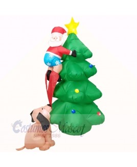 6ft Inflatable Santa Claus Climbing on Christmas Tree Chased by Dog with LED Lights Holiday Decoration Outdoor Yard Lawn Art Decor