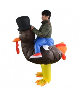Turkey with Orange Tail Carry me Ride on Inflatable Costume Thanksgiving Day for Adult