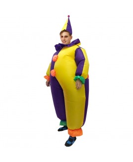 Clown in Purple and Yellow Clothes Inflatable Costume Halloween Christmas Jumpsuit for Adult