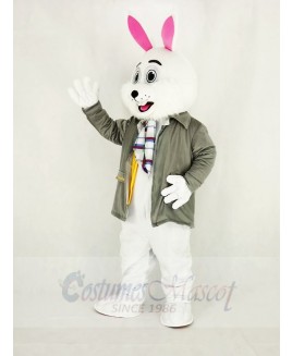 Easter Bunny Rabbit with Grey Coat Mascot Costume Cartoon	