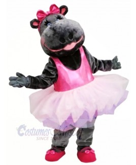 Pink Skirt Ballerina Hippo Mascot Costume Animal