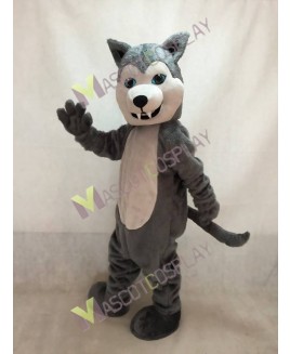 Grey Husky Dog Mascot Costume with Blue Eyes