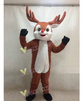 Little Red Nose Brown Reindeer Mascot Costume