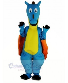 Blue Dragon with Orange Wings Mascot Costume Animal