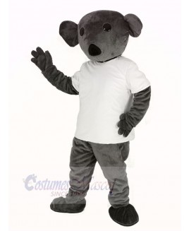 Furry Grey Koala in White T-shirt Mascot Costume