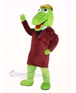 Green Crocodile with Hat Mascot Costume Animal