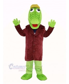 Green Crocodile with Hat Mascot Costume Animal