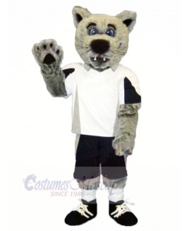 Grey Coyote Wolf with White T-shirt Mascot Costumes Cartoon	