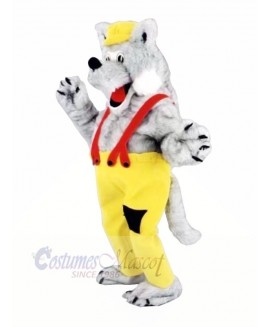 Happy Wolf with Yellow Hat Mascot Costumes Cartoon