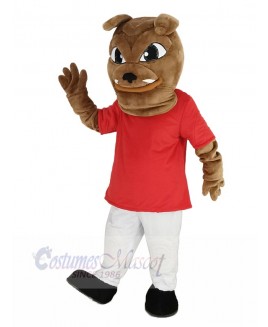 Bulldog in Red T-shirt Mascot Costume