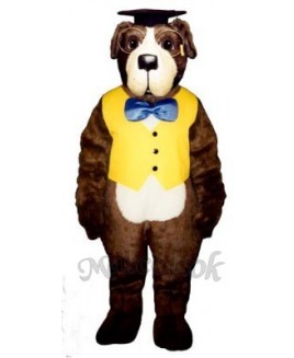 Cute Professor Bernard Dog with Hat, Vest & Glasses Mascot Costume