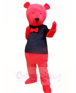 Red Teddy Bear in Black Shirt Mascot Costumes Animal