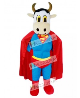 Cute Super Cow Cattle with Superman Cape Mascot Costume