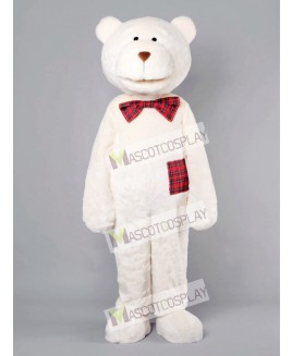 Romantic Bear With Plaid Bow Mascot Costume