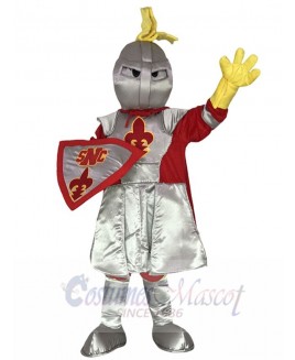 Silver Adult Knight St Norbert Mascot Costume with Red Cloak