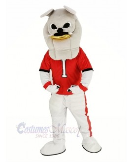 Gray Bulldog in Red Coat Mascot Costume Animal
