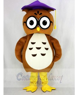 Brown Owl with Purple Cap Mascot Costume College