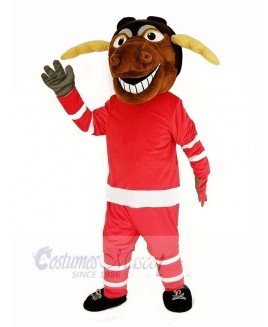 Moose Ice Hockey Player with Red Sweatshirt Mascot Costume