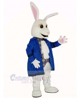 Easter White Rabbit in Blue Coat Mascot Costume