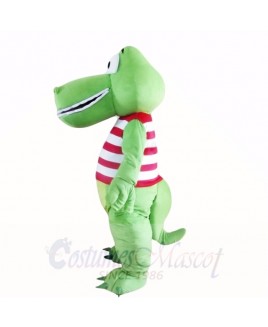 Green Cute Crocodile with Red and White Shirt Mascot Costumes Cartoon