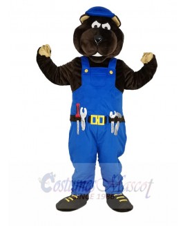 Gopher Worker in Blue Overalls Mascot Costume Animal