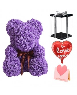 Purple Rose TePurple Rose Teddy Bear Flower Bear Best Gift for Mother's Day, Valentine's Day, Anniversary, Weddings and Birthday