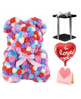 Newstyle Rose Teddy Bear Flower Bear Multicolor #1 Best Gift for Mother's Day, Valentine's Day, Anniversary, Weddings and Birthday