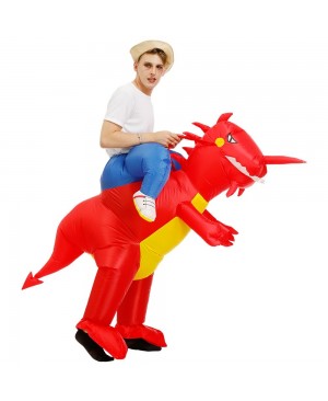 Dinosaur Ride on Inflatable Costume Blow up Costume for Adult/Child Red