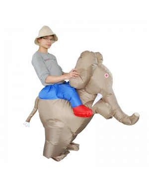 Elephant Carry me Ride on Inflatable Halloween Xmas Costume for Adult Light Brown Color