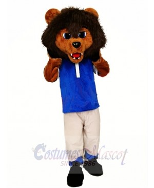 Sporty Lion Mascot Costume with Blue Shirt 