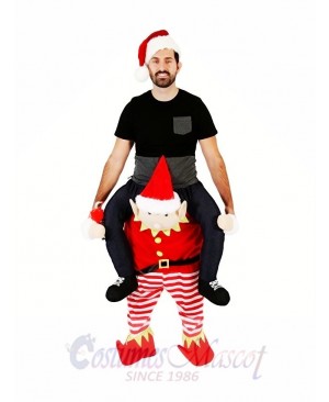 Piggyback Elf Carry Me Ride on Red Elf Mascot Costume