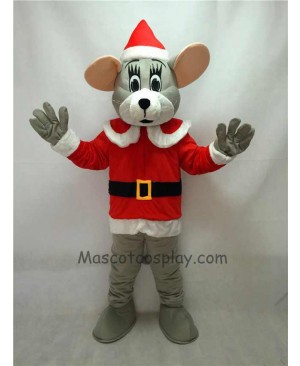 Cute Noel Mouse with Santa Coat & Hat Christmas Mascot Costume