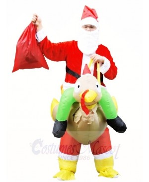 Santa Claus Ride on Turkey Carry Me Inflatable Halloween Xmas Costumes for Adults