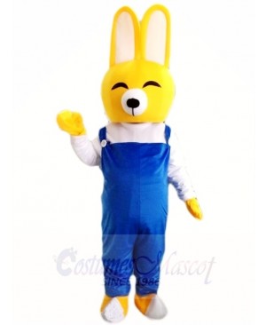 Yellow Rabbit Easter Bunny with Blue Overalls Mascot Costumes Animal 