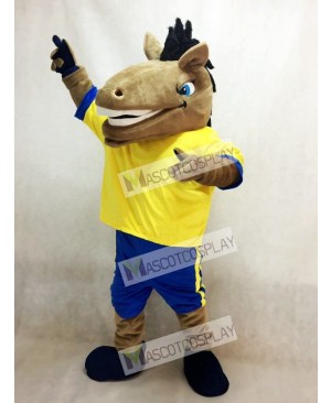 New Sport Team Broncho Horse with Yellow Shirt Mascot Costume