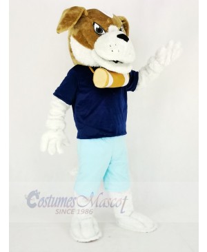 Saint Bernard Dog with Blue T-shirt Mascot Costume Cartoon