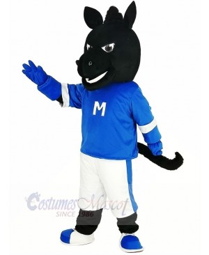 Black Horse in Blue Mascot Costume Animal	