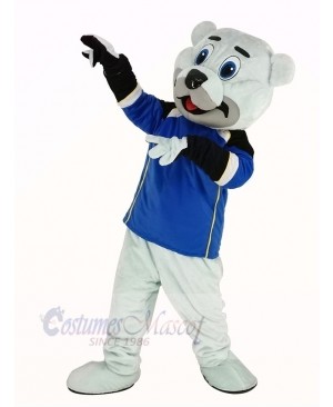 Polar Bear with Blue Jessry Mascot Costume Animal