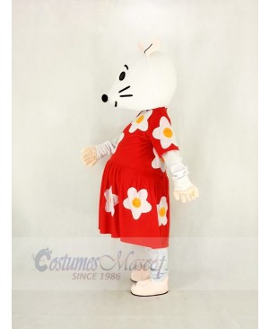 Gray Mouse with Red Dress Mascot Costume Cartoon