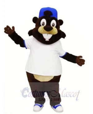 Smiling Beaver with White T-shirt Mascot Costumes Animal