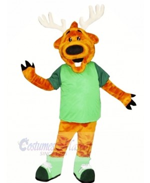 Happy Deer with Green T-shirt Mascot Costume Animal