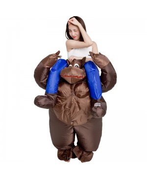 Gorilla Carry me Ride on Inflatable Costume Monkey Orangutan Gibbon Chimp Costume for Adult Blue