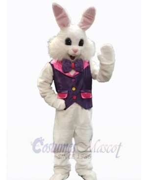 Friendly Easter Bunny Mascot Costume Animal in Purple Vest