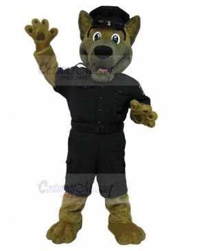 German Shepherd Dog Mascot Costume with Black Police Uniform Animal