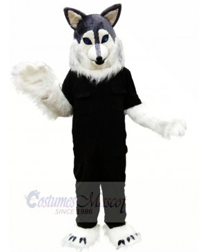 Wolf Husky in Black T-shirt Mascot Costume Animal