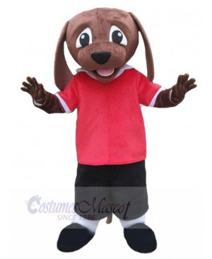 Super Cute Brown Dog Mascot Costume Animal in Red T-shirt