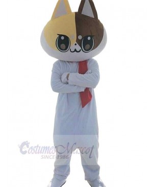 Cute White Doodle Cat Mascot Costume Animal